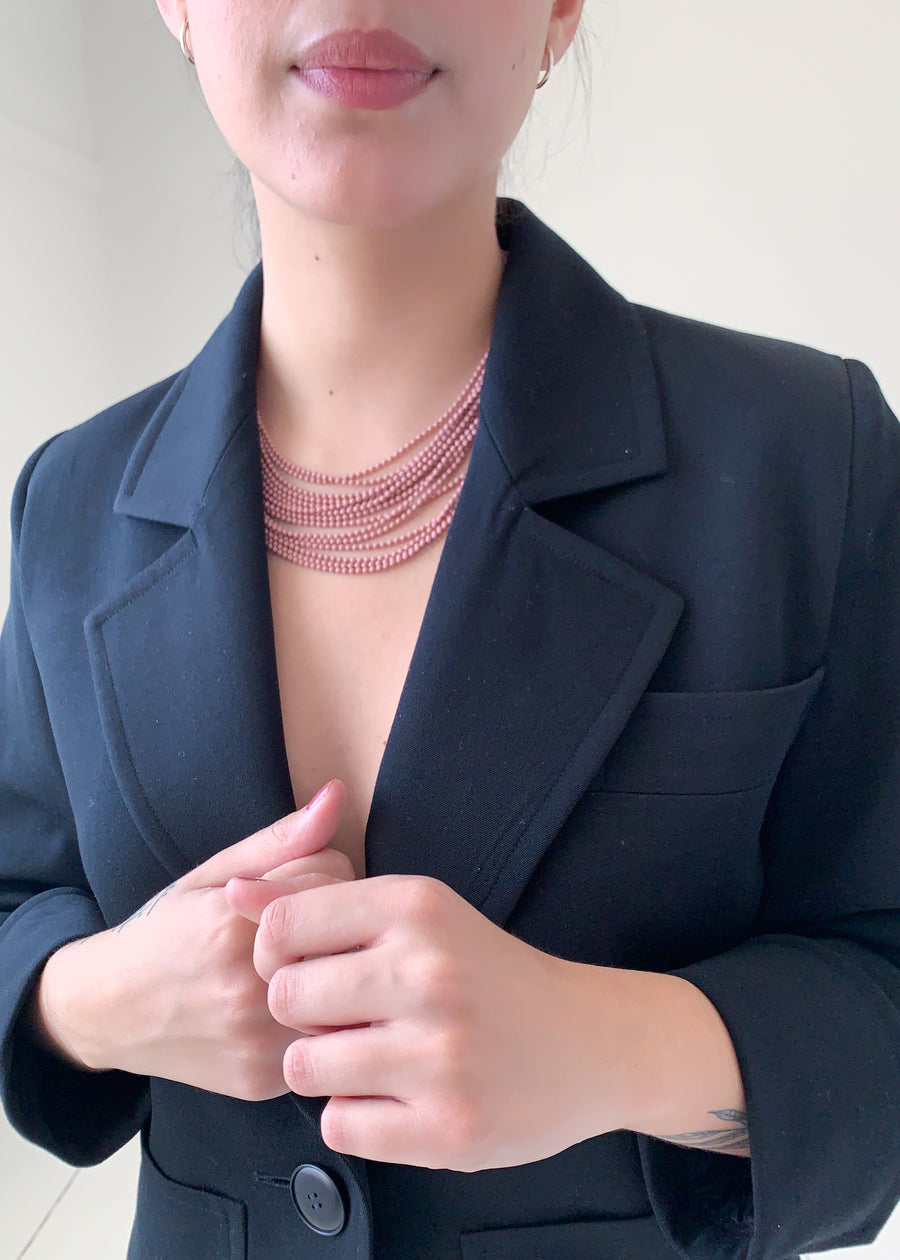 Vintage 1940s Pink Brass Bead Necklace
