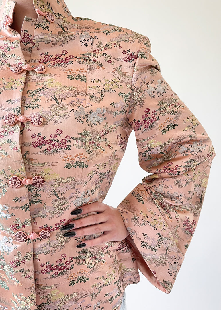 Vintage 1950s Pink Satin Asian Jacket