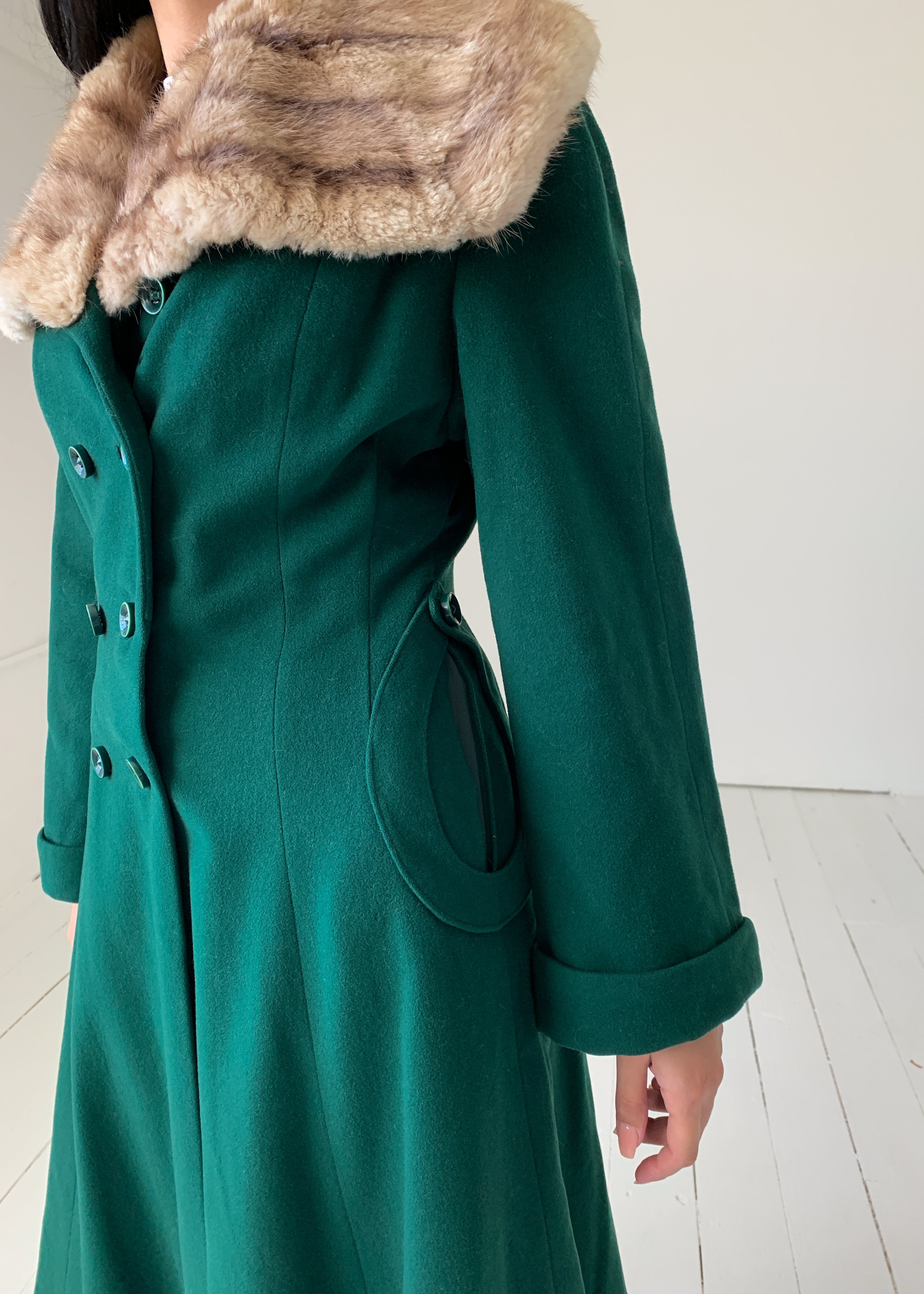 Vintage 1940s Green Wool Princess Coat