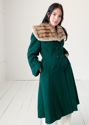 Vintage 1940s Green Wool Princess Coat
