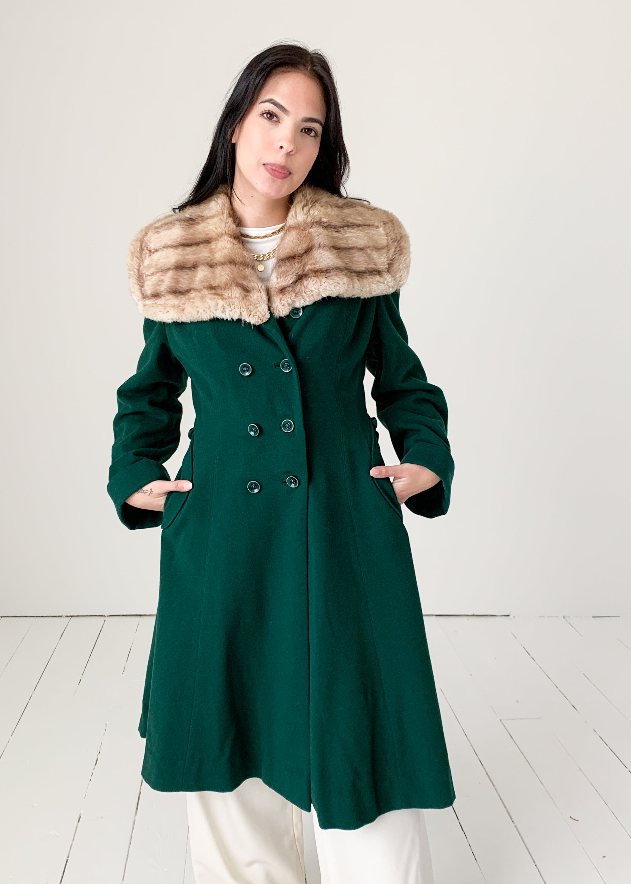 Vintage 1940s Green Wool Princess Coat