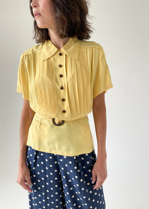Vintage 1940s Daffodil Yellow Rayon Shirt