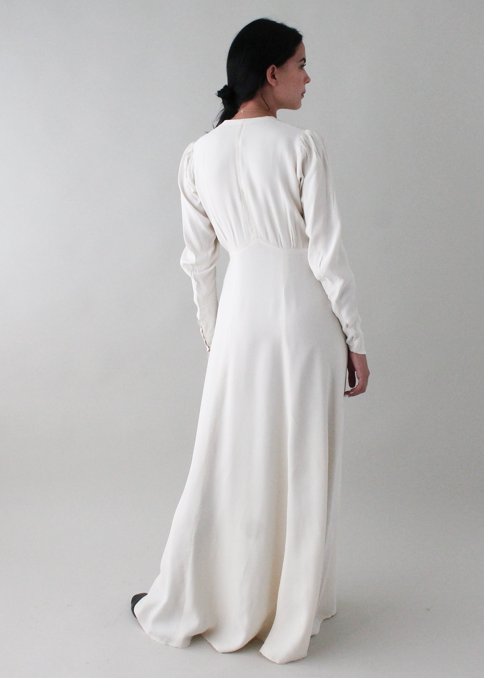 Vintage Early 1940s Ivory Full Length Dress