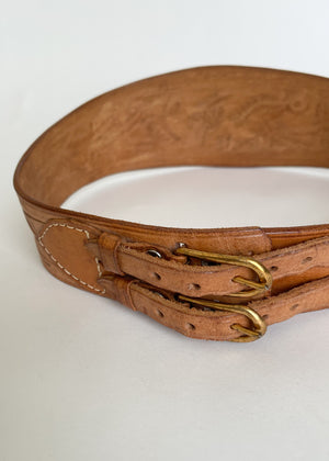 Vintage 1950s Tooled Leather Belt