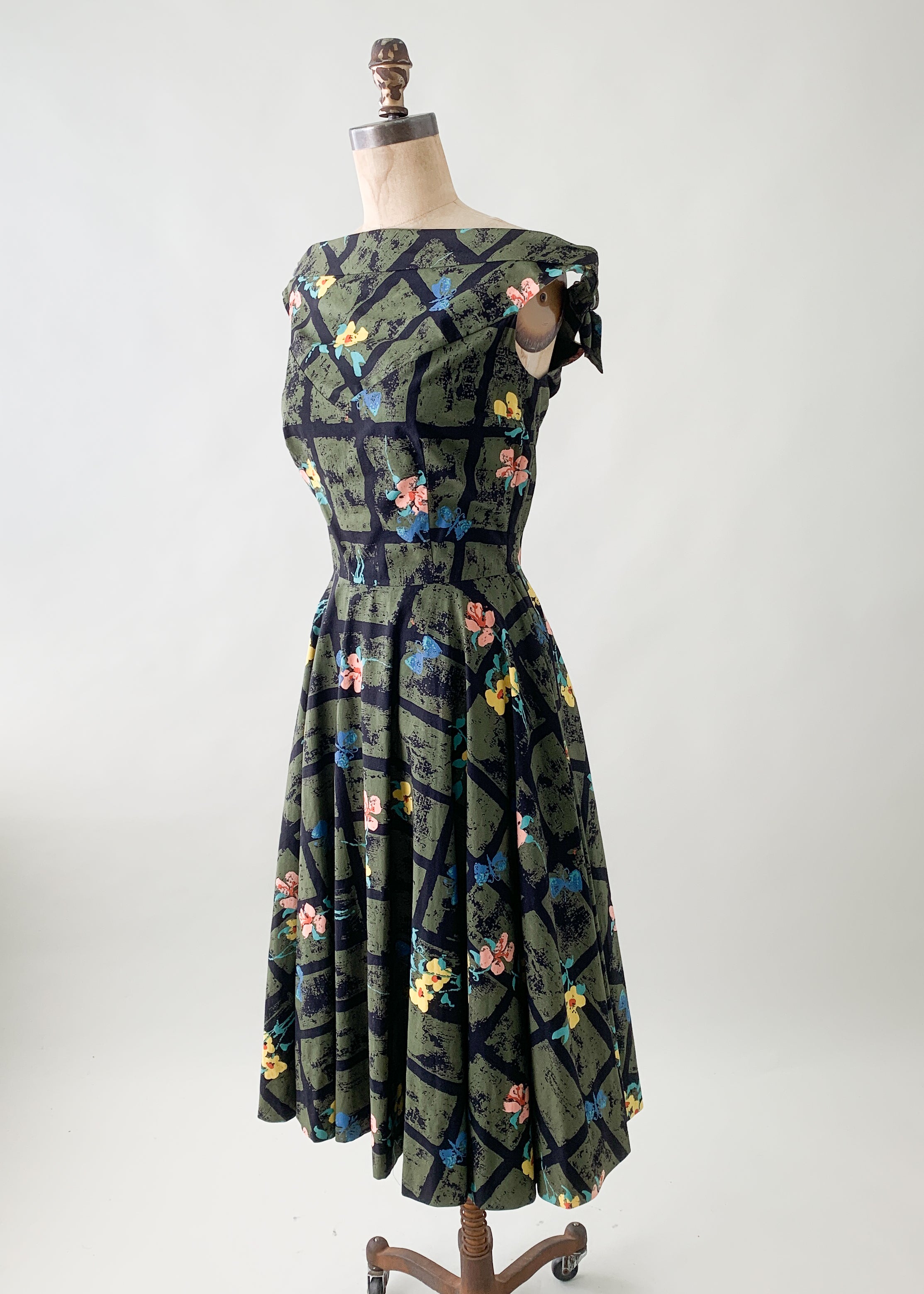 Vintage 1950s Floral Cotton Summer Dress