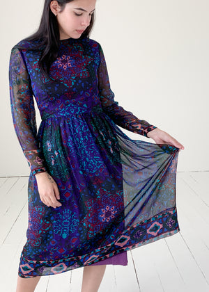 Vintage 1960s Silk Floral Dress