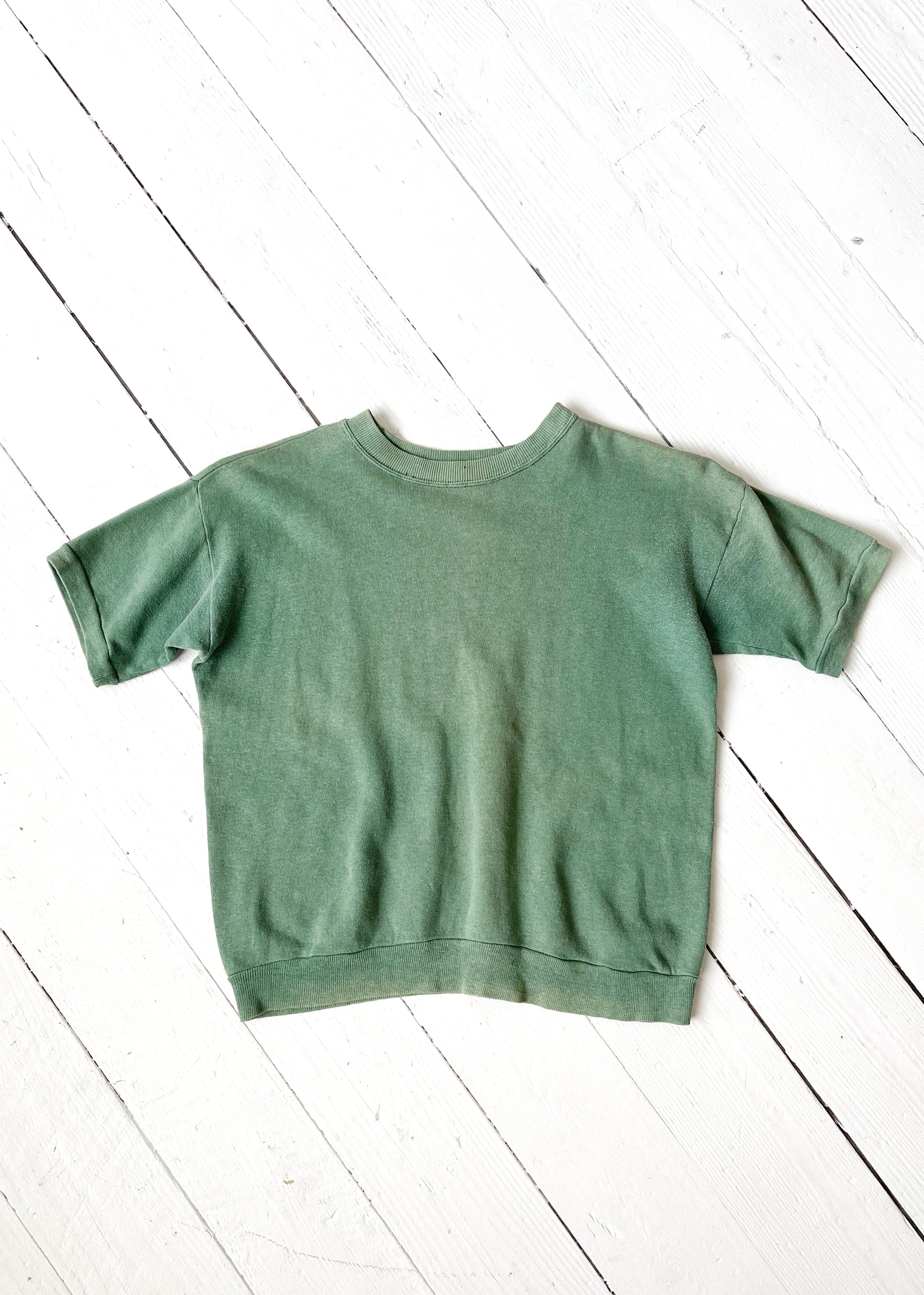 Vintage 1960s Faded Green Short Sleeve Sweatshirt
