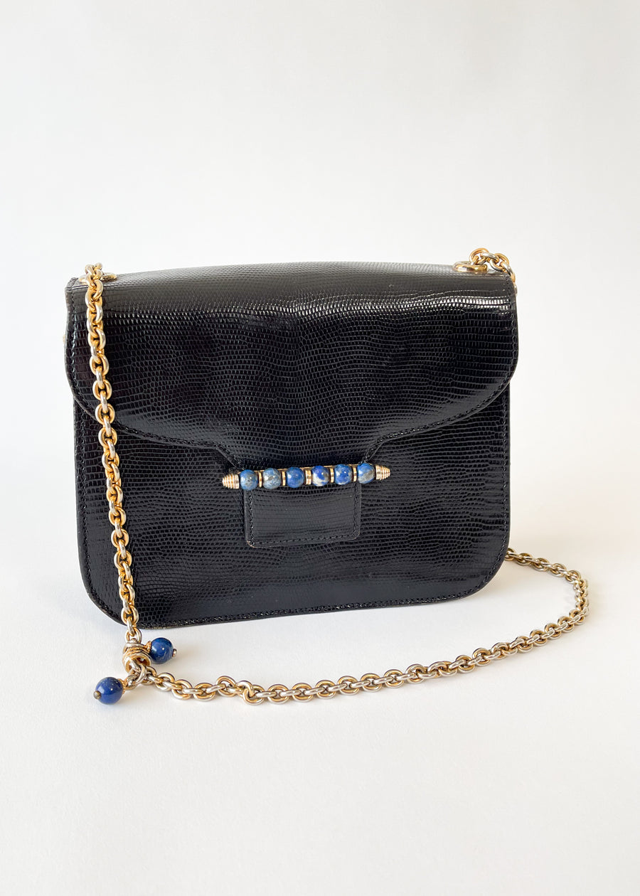 Vintage 1960s Gucci Lizard and Lapis Purse