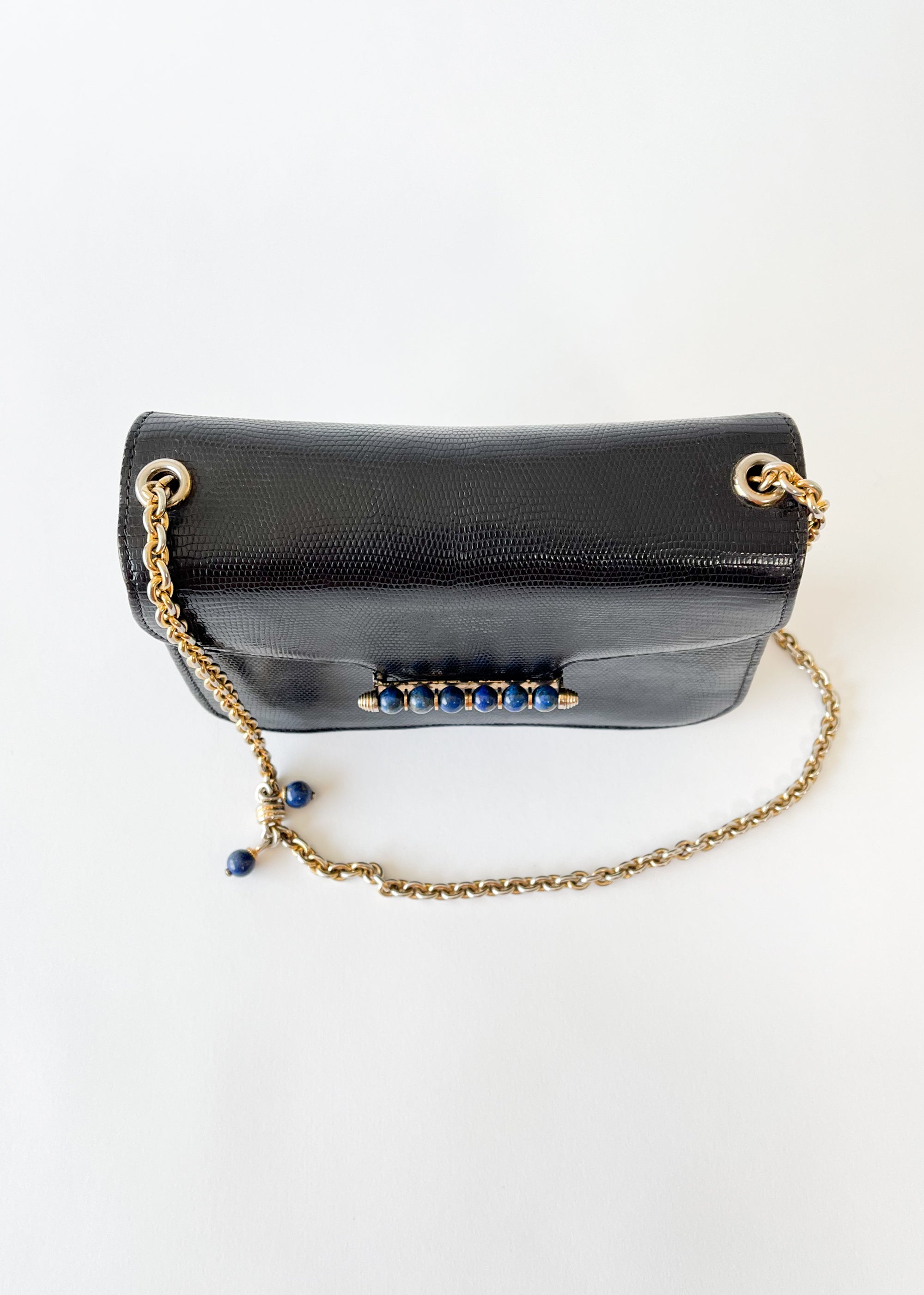 Vintage 1960s Black Purse with Gold Chain