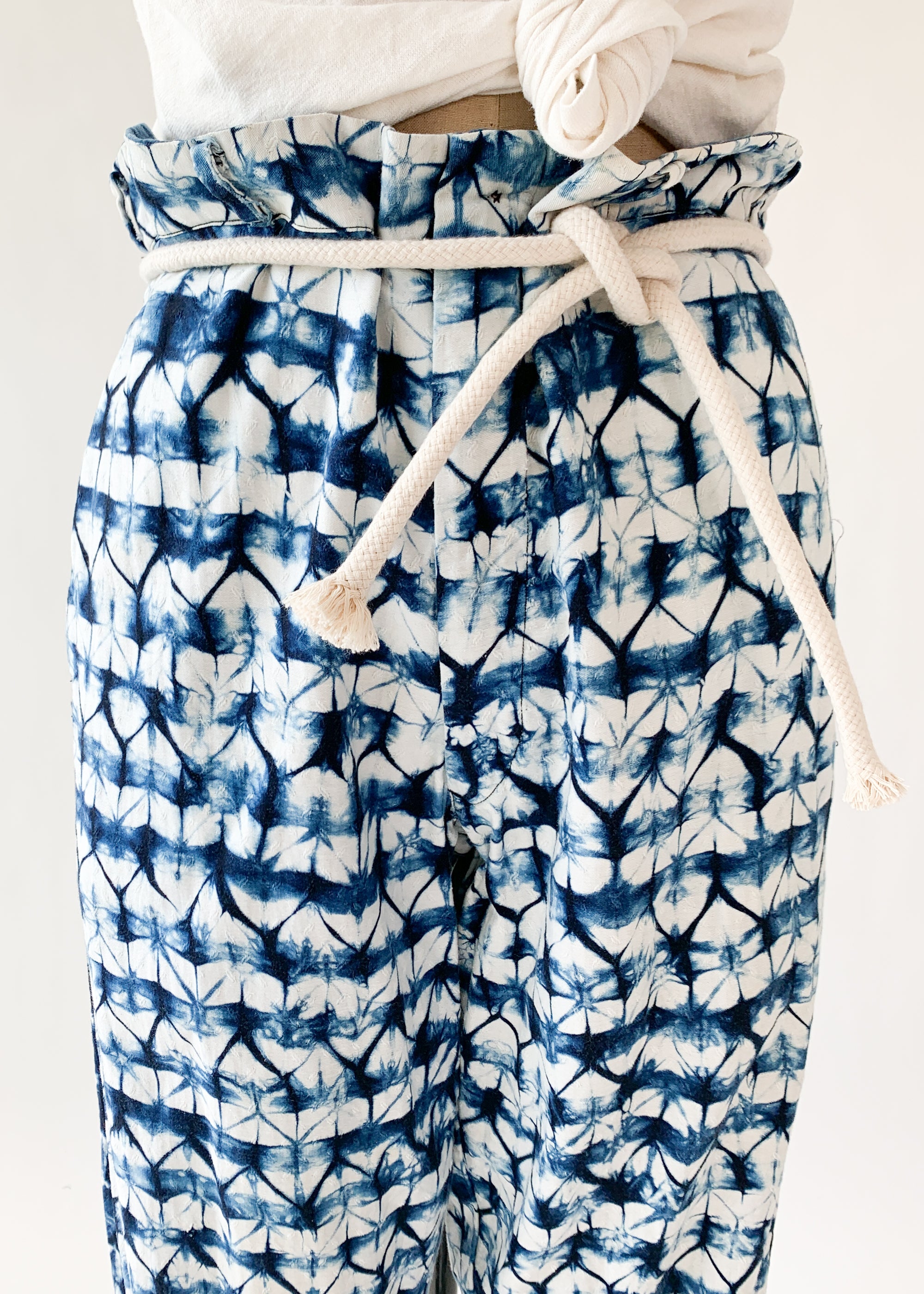 Vintage 1960s Indigo Shibori Dyed Menswear Pants