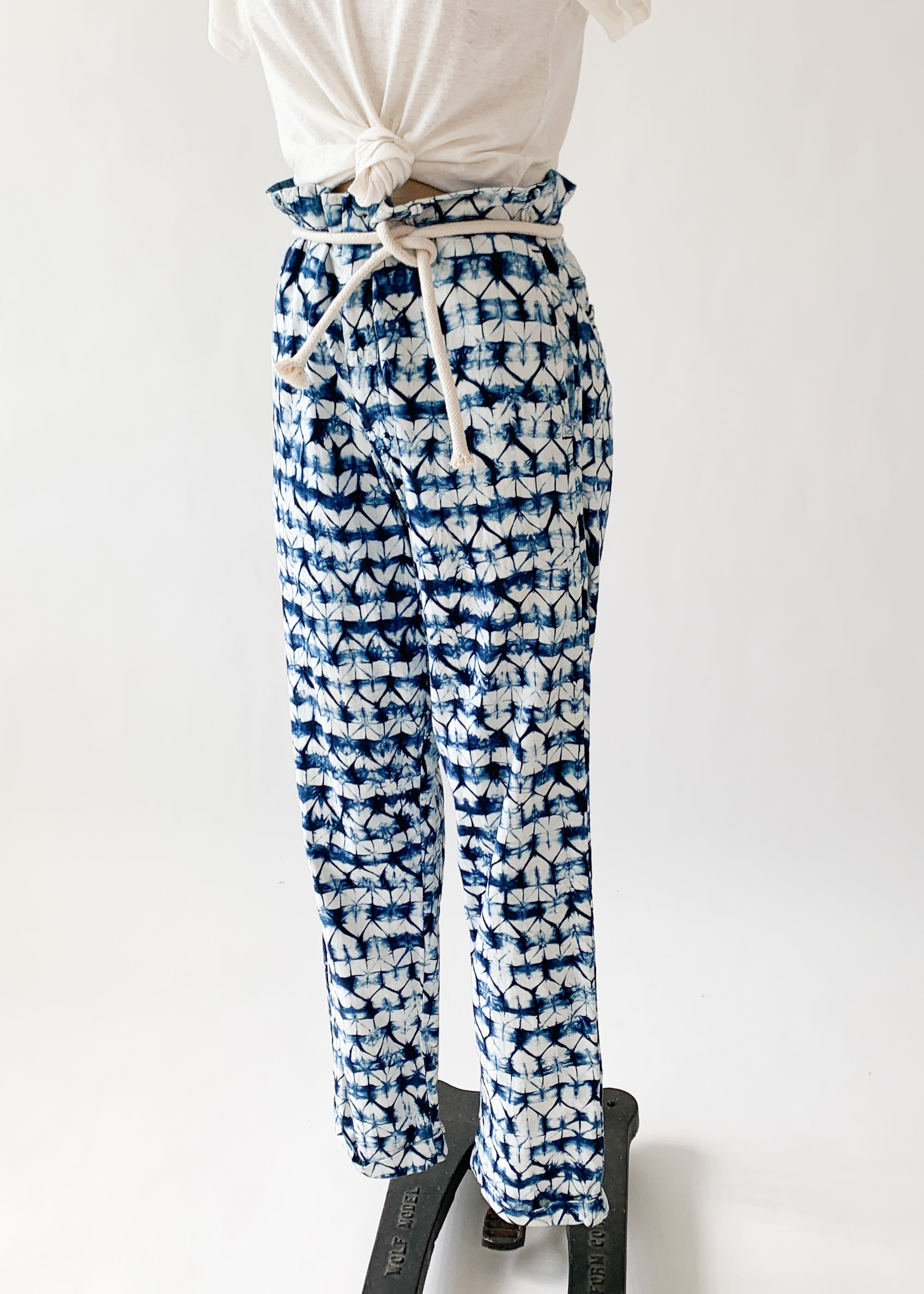Vintage 1960s Indigo Shibori Dyed Menswear Pants