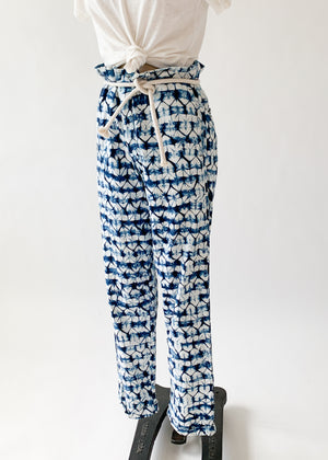 Vintage 1960s Indigo Shibori Dyed Menswear Pants