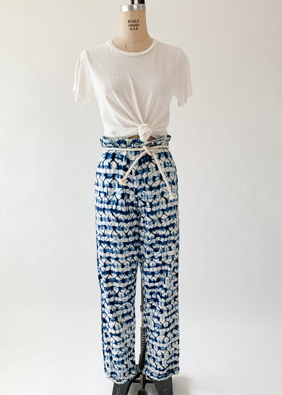 Vintage 1960s Indigo Shibori Dyed Menswear Pants