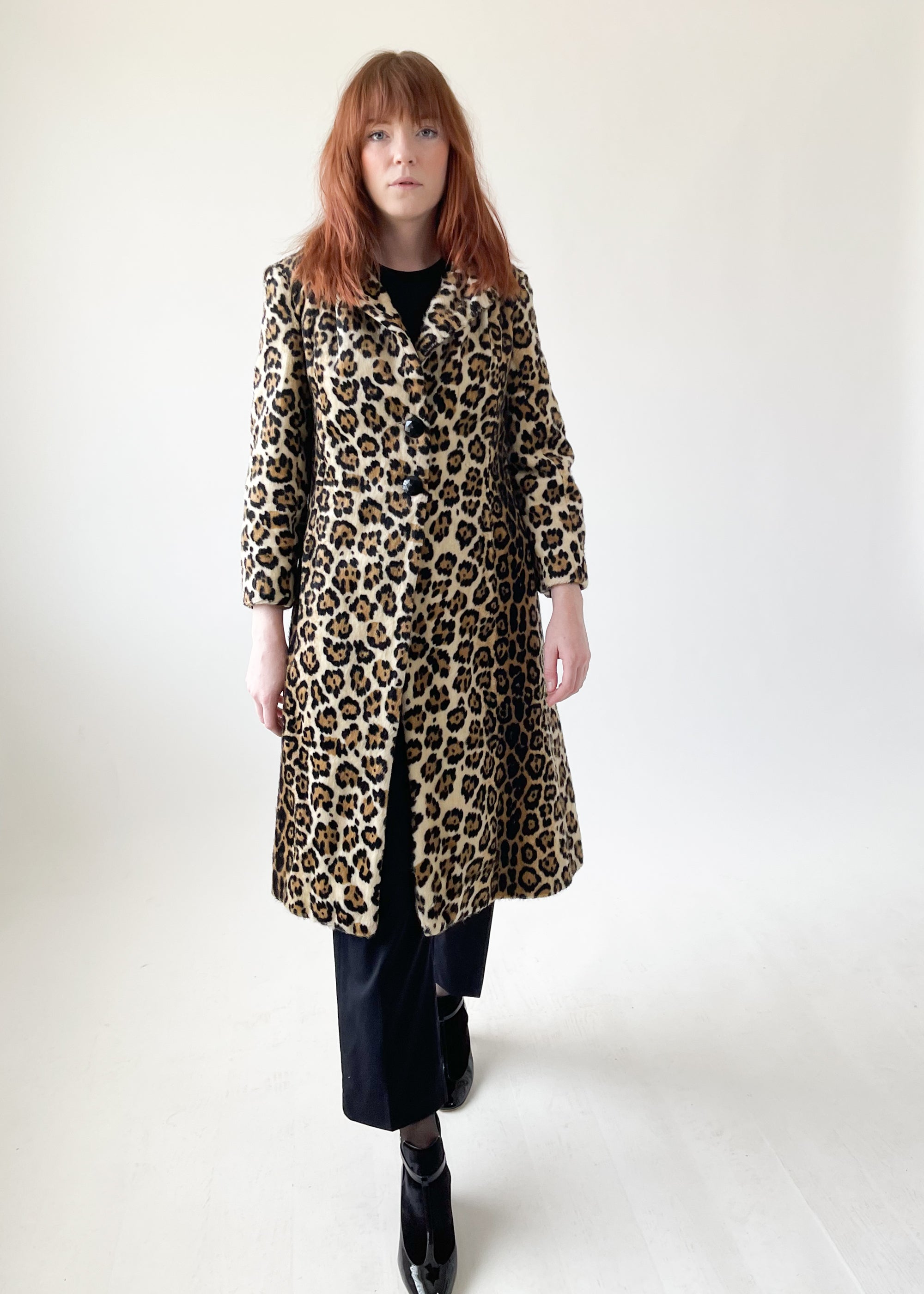 Vintage 1960s Faux Fur Leopard Print Coat
