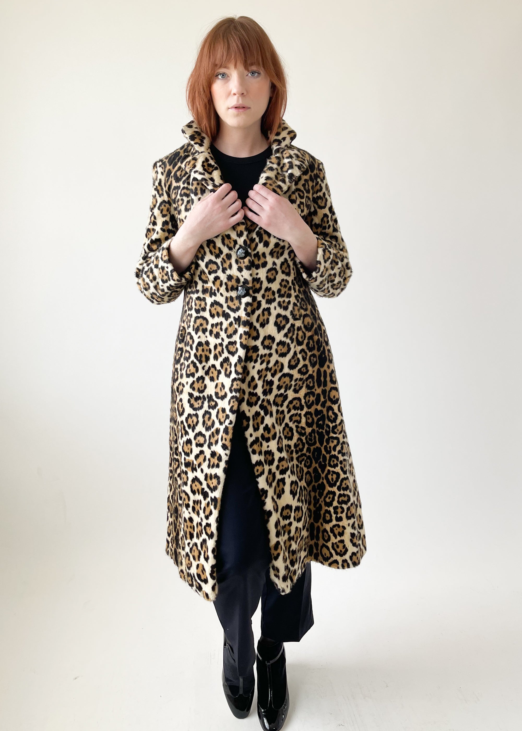 Vintage 1960s Faux Fur Leopard Print Coat