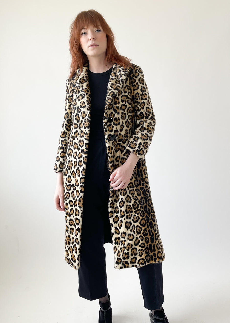 Vintage 1960s Faux Fur Leopard Print Coat