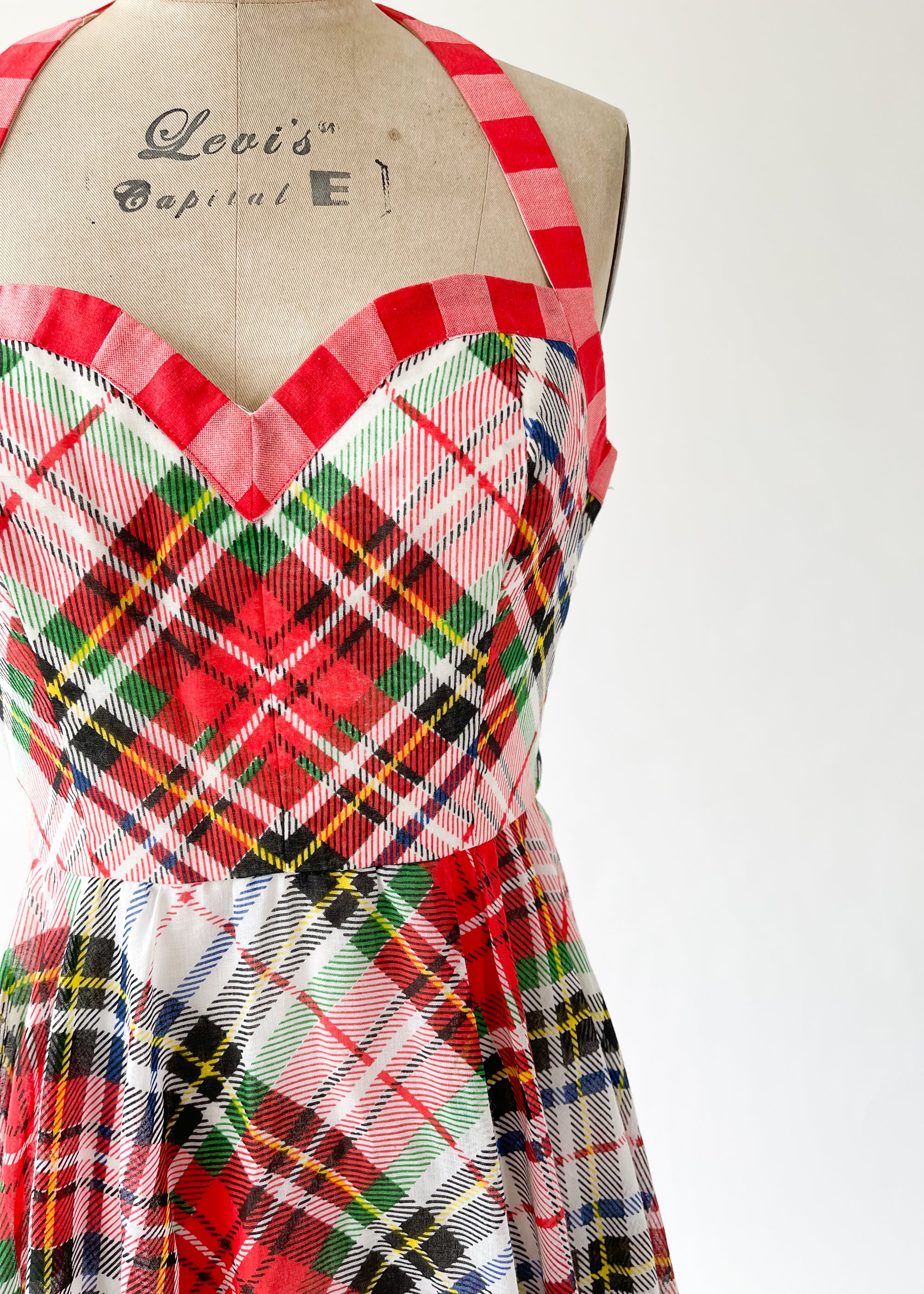 Vintage 1970s Oscar de la Renta Plaid Halter Dress
