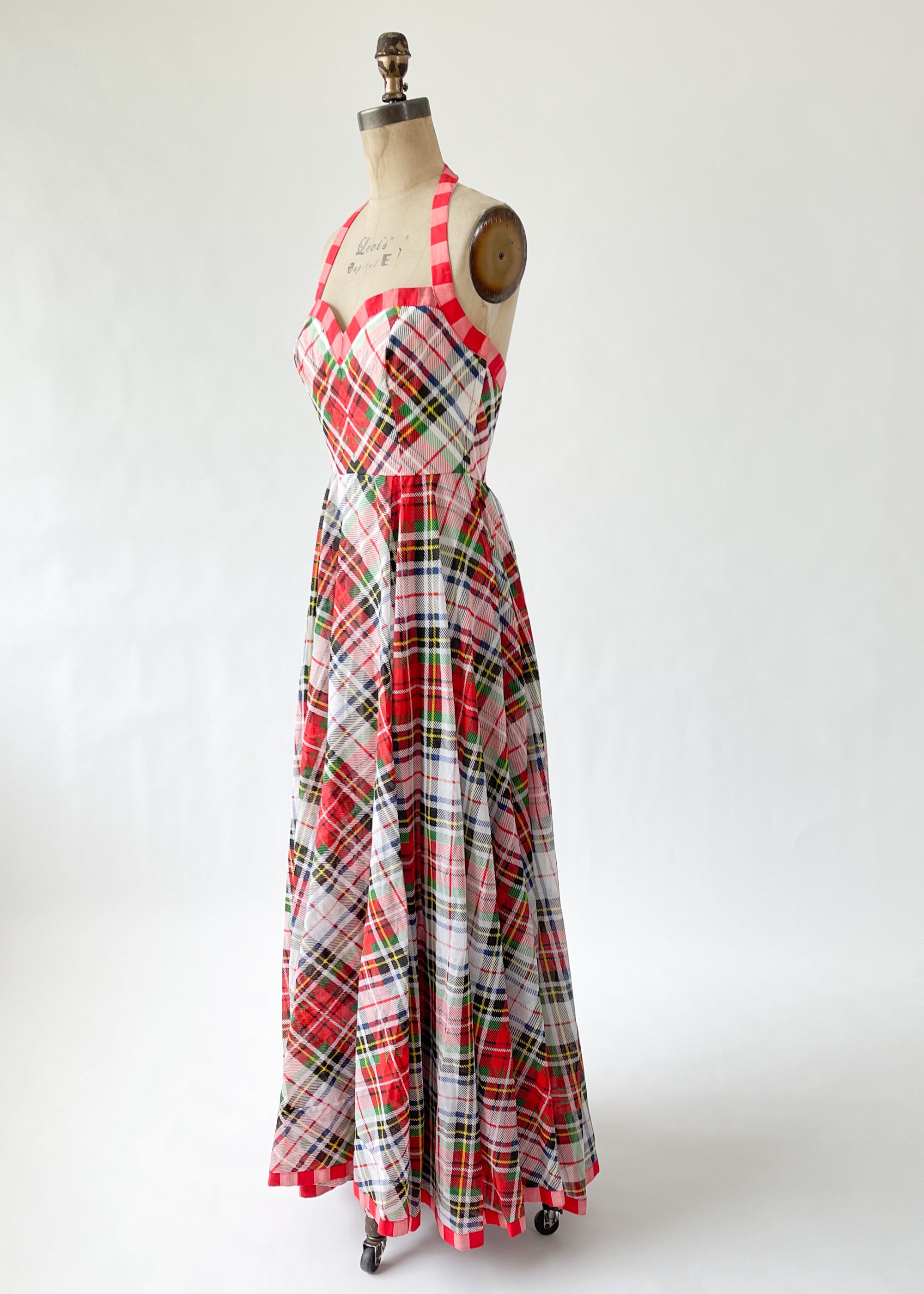 Vintage 1970s Oscar de la Renta Plaid Halter Dress