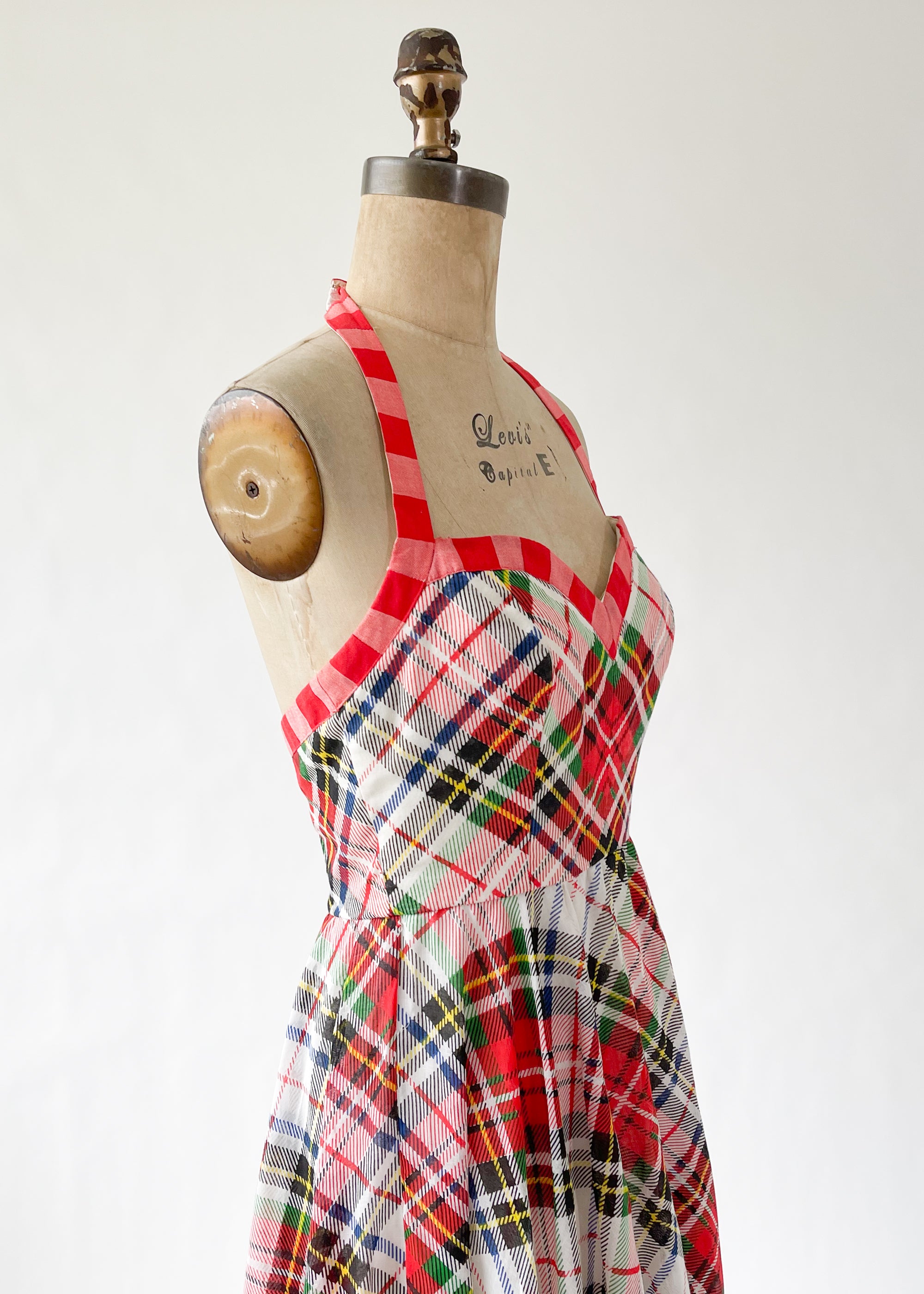 Vintage 1970s Oscar de la Renta Plaid Halter Dress
