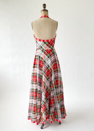 Vintage 1970s Oscar de la Renta Plaid Halter Dress