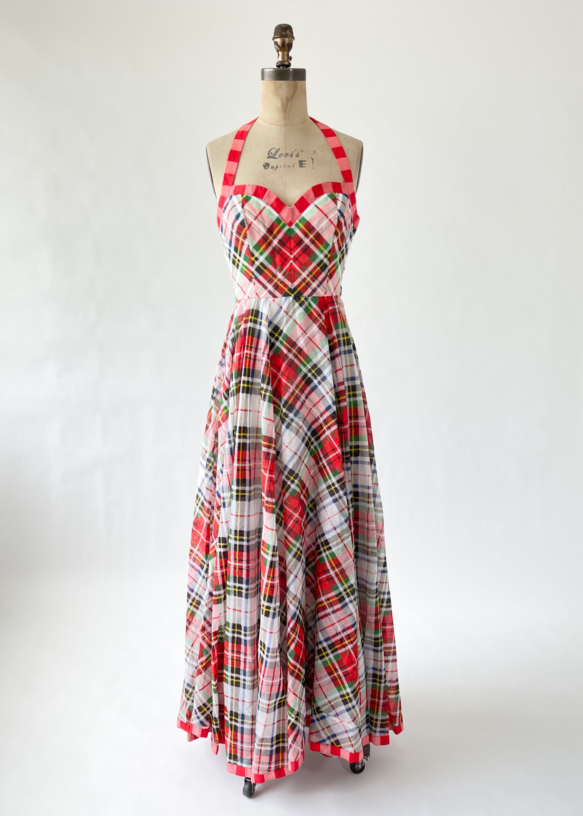 Vintage 1970s Oscar de la Renta Plaid Halter Dress