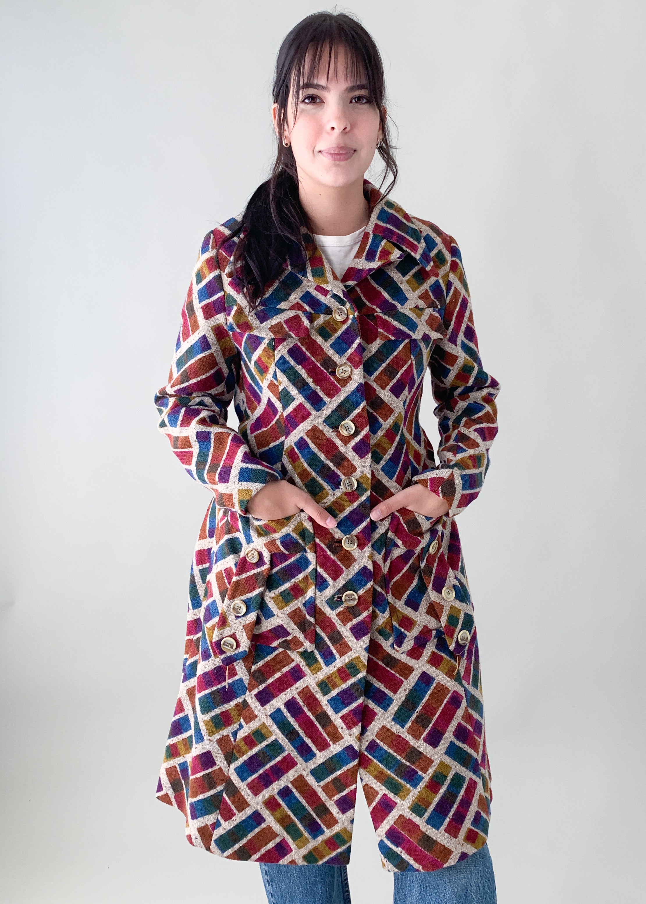 Vintage 1960s Colorful Irish Tweed Winter Coat