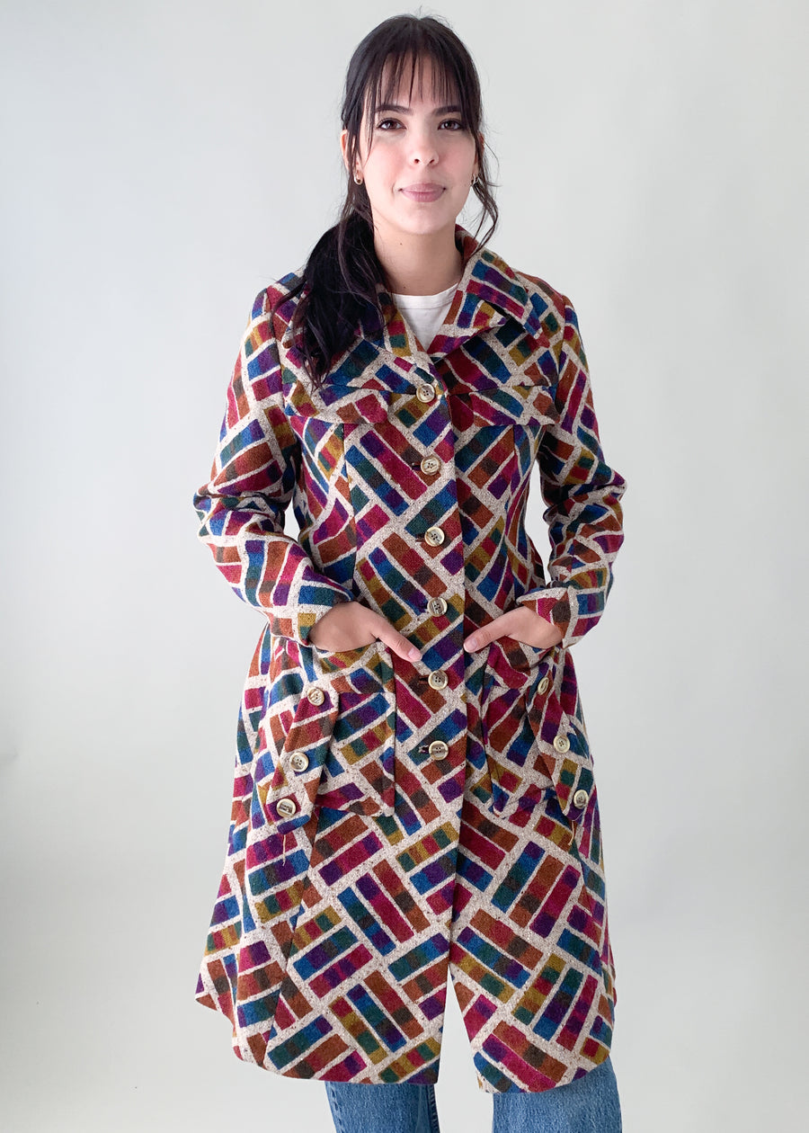 Vintage 1960s Colorful Irish Tweed Winter Coat