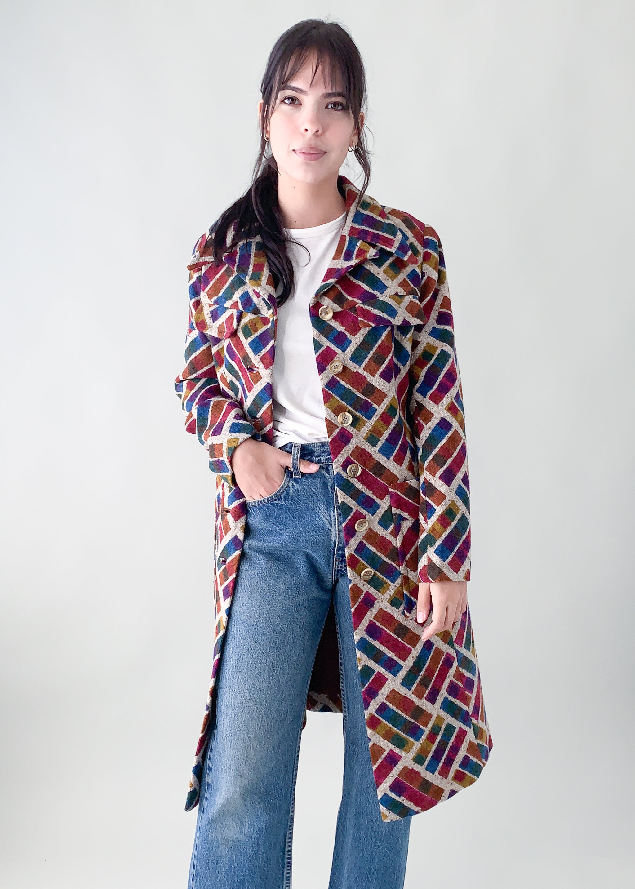 Vintage 1960s Colorful Irish Tweed Winter Coat