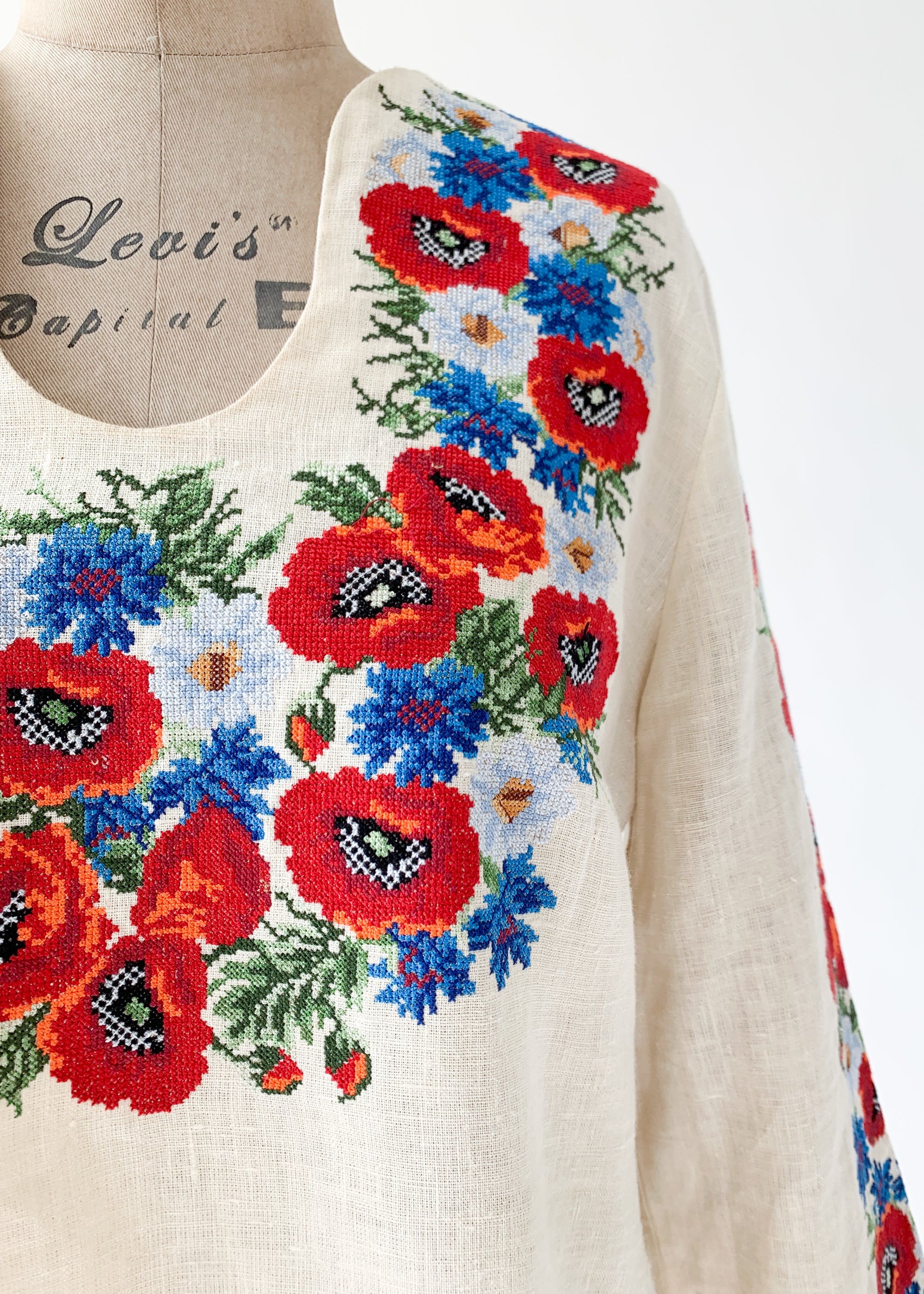 Vintage 1960s Embroidered Linen Mini Dress