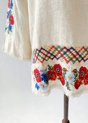 Vintage 1960s Embroidered Linen Mini Dress