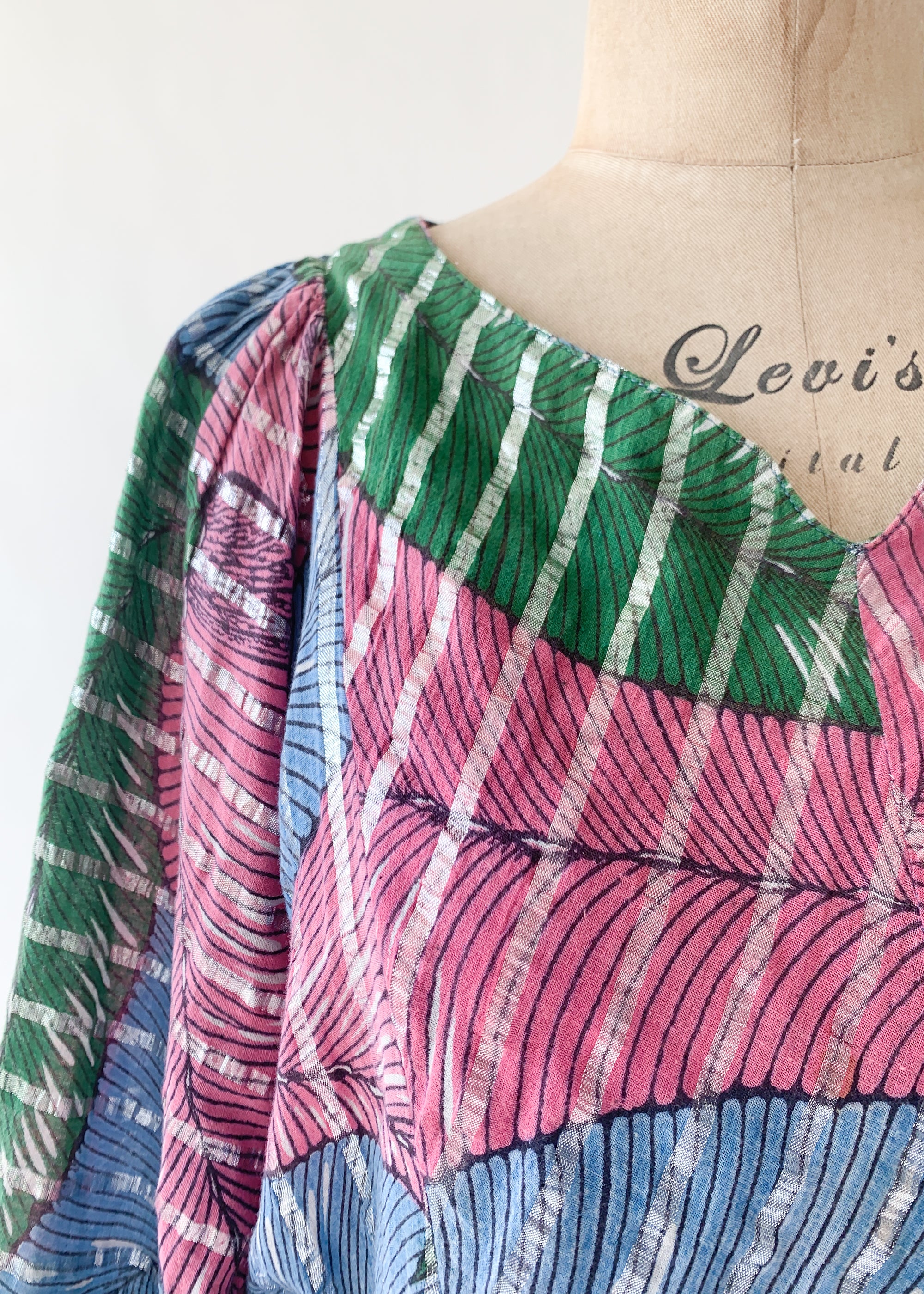 Vintage 1970s Tropical Leaf Indian Cotton Dress