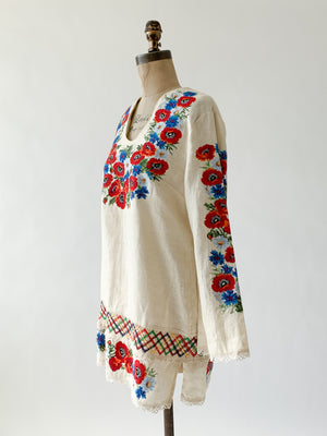 Vintage 1960s Embroidered Linen Mini Dress