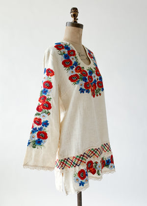 Vintage 1960s Embroidered Linen Mini Dress