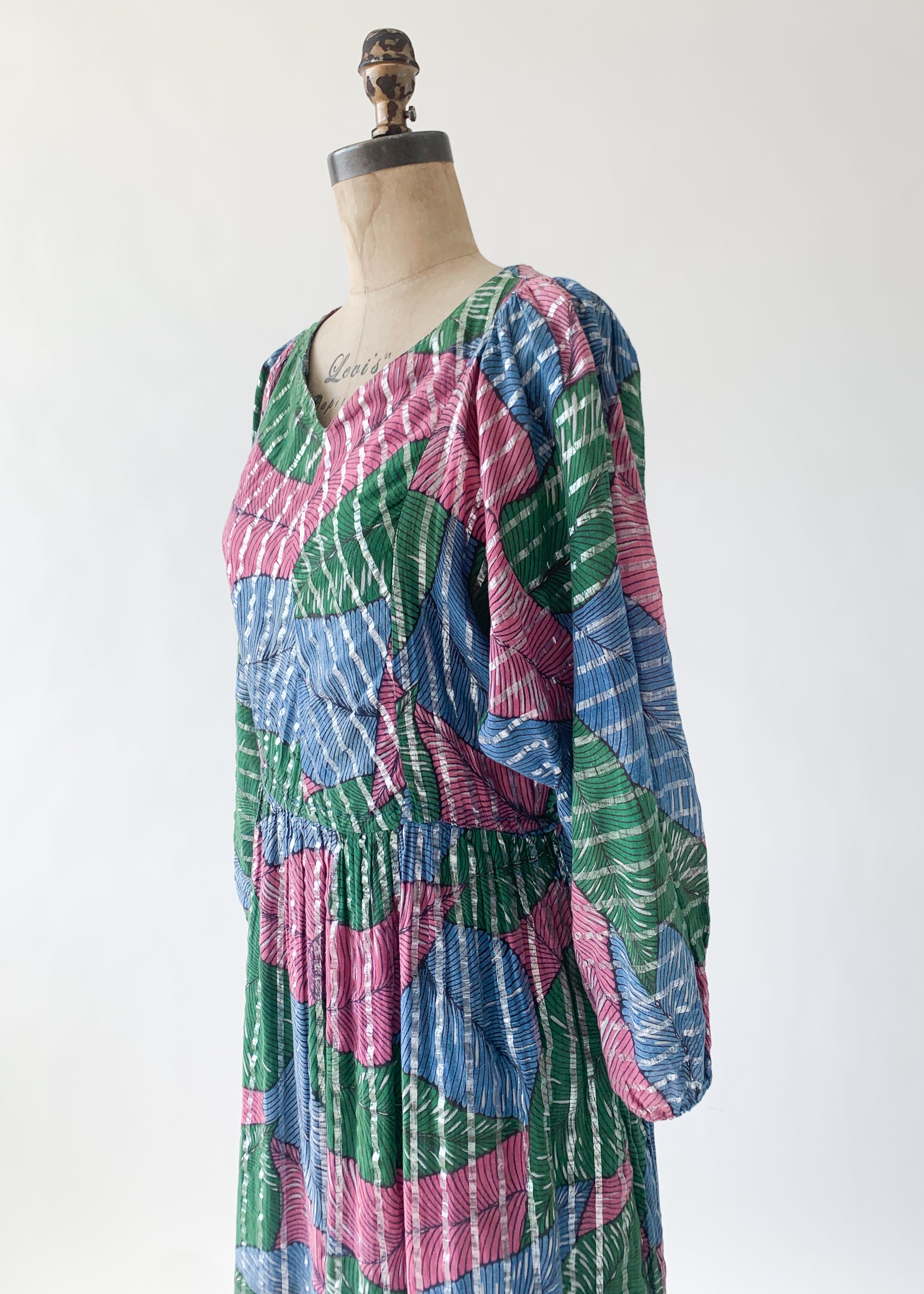 Vintage 1970s Tropical Leaf Indian Cotton Dress