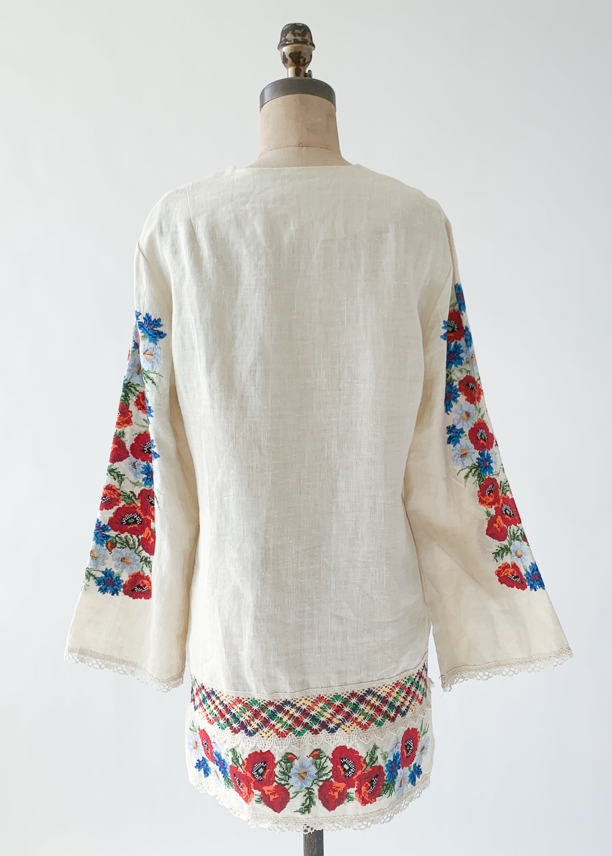 Vintage 1960s Embroidered Linen Mini Dress