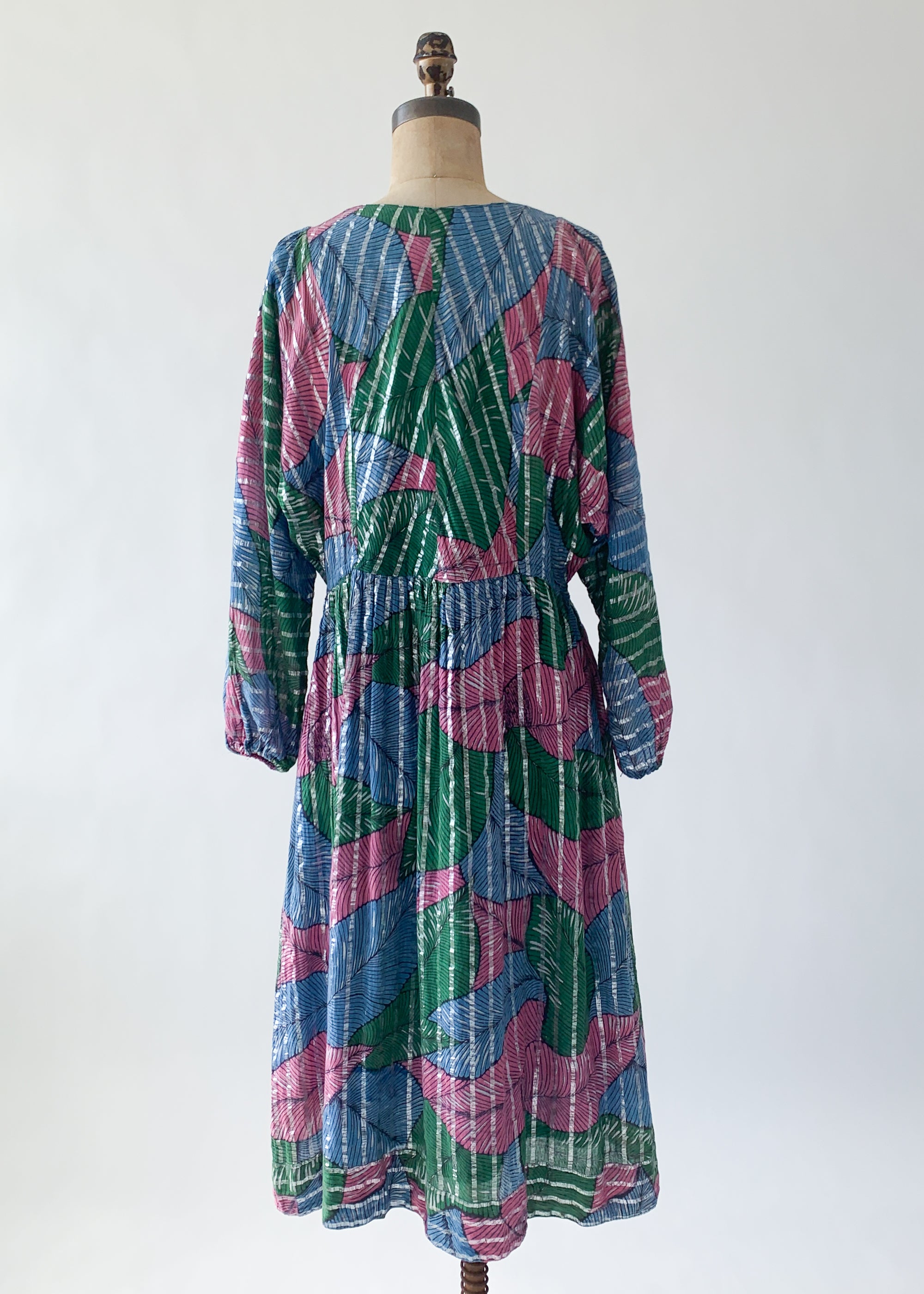 Vintage 1970s Tropical Leaf Indian Cotton Dress