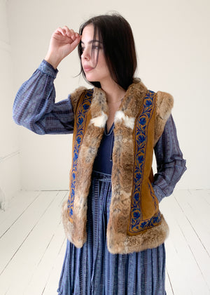 Vintage Embroidered Suede and Fur Vest