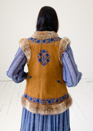 Vintage Embroidered Suede and Fur Vest