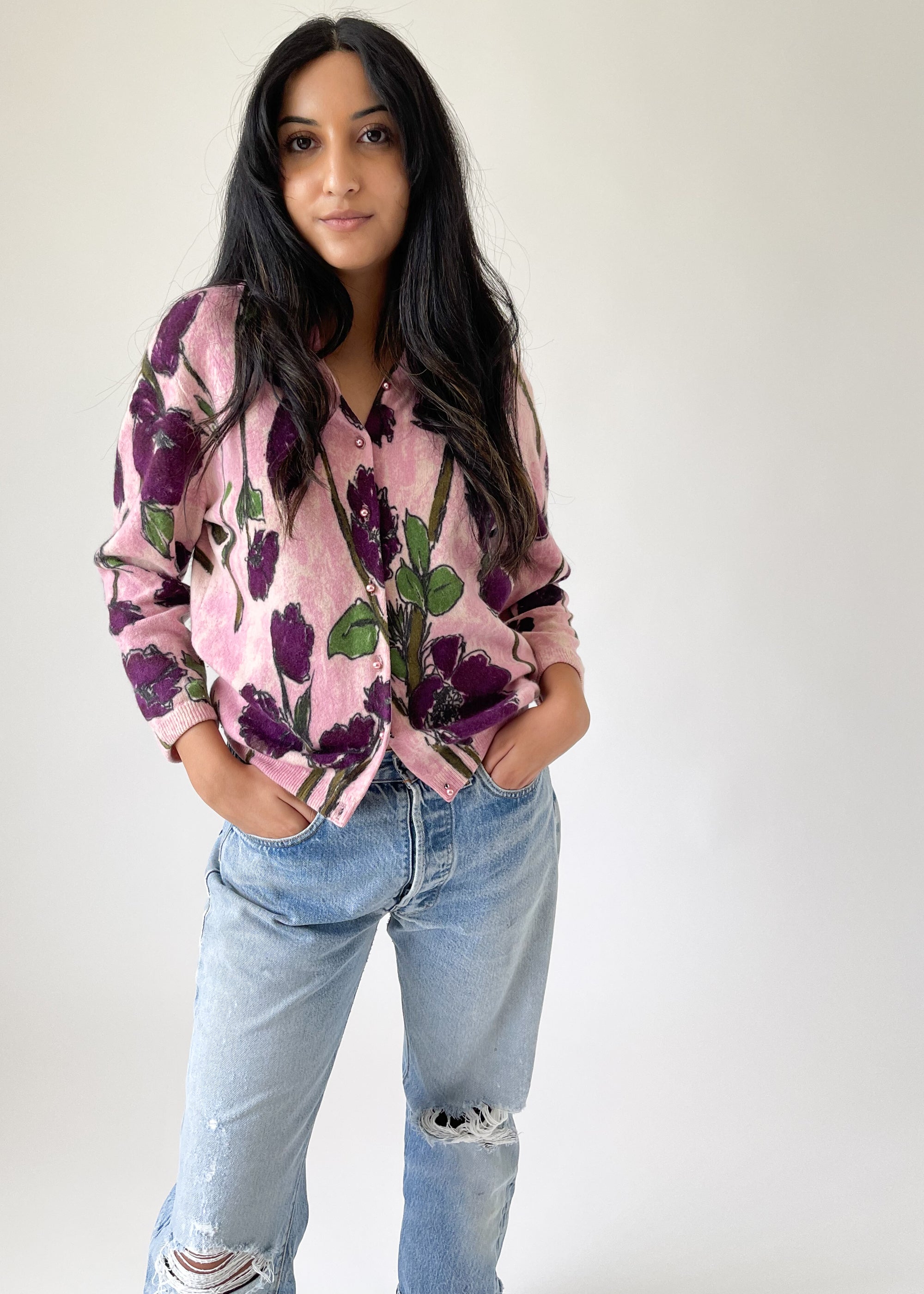 Vintage 1960s Floral Sweater
