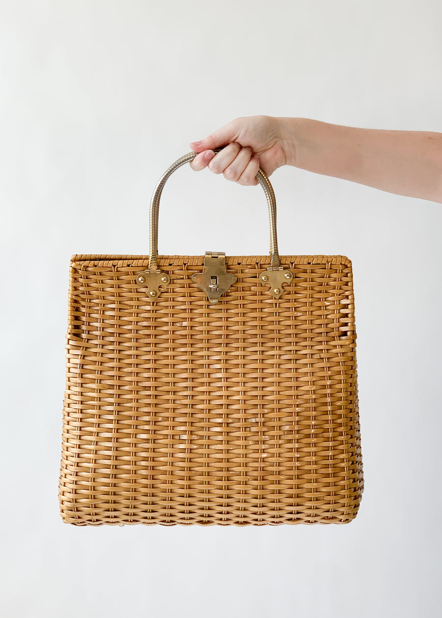 Vintage 1960s Huge Wicker Purse
