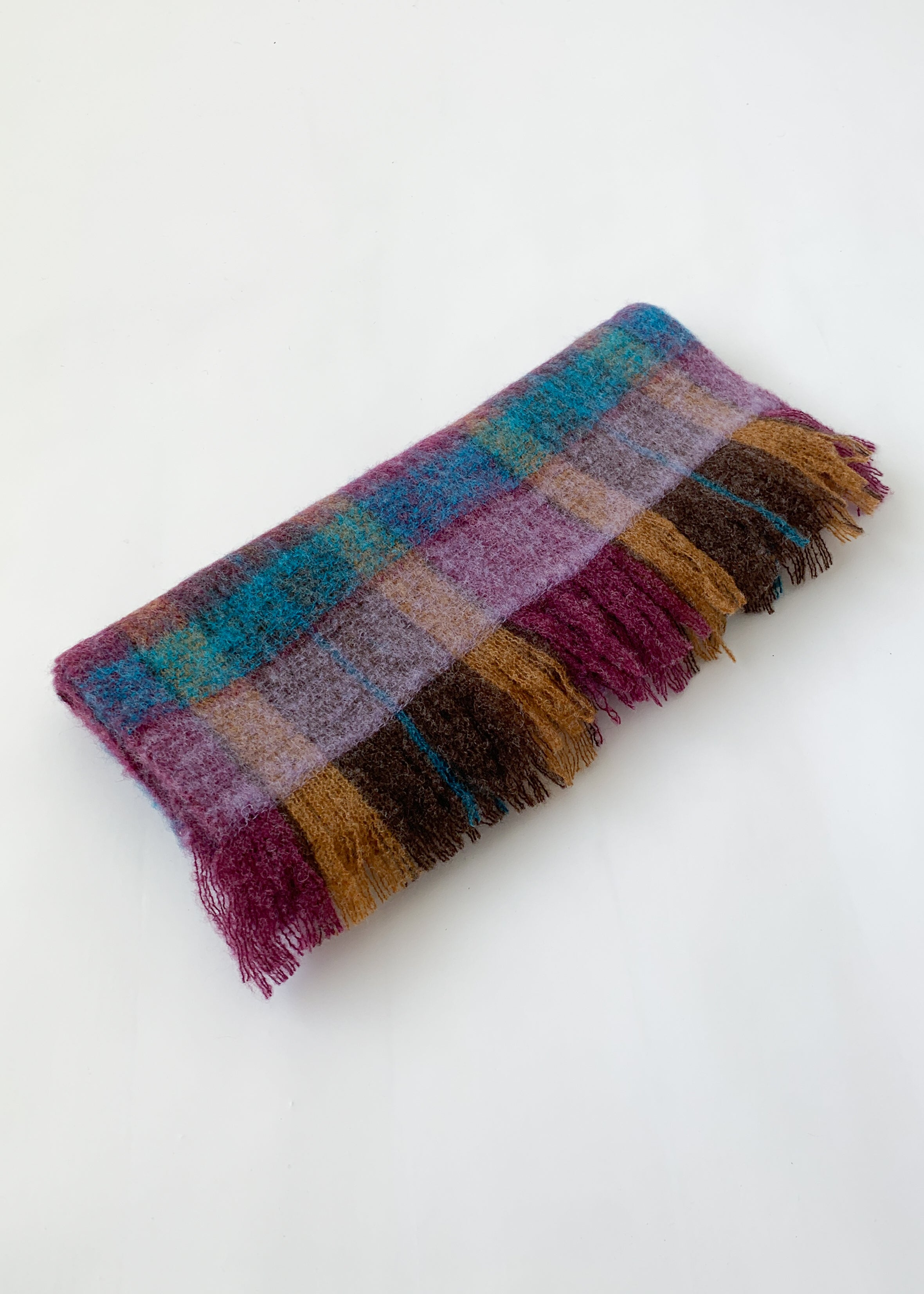 Vintage 1960s Jewel Toned Wool Plaid Scarf