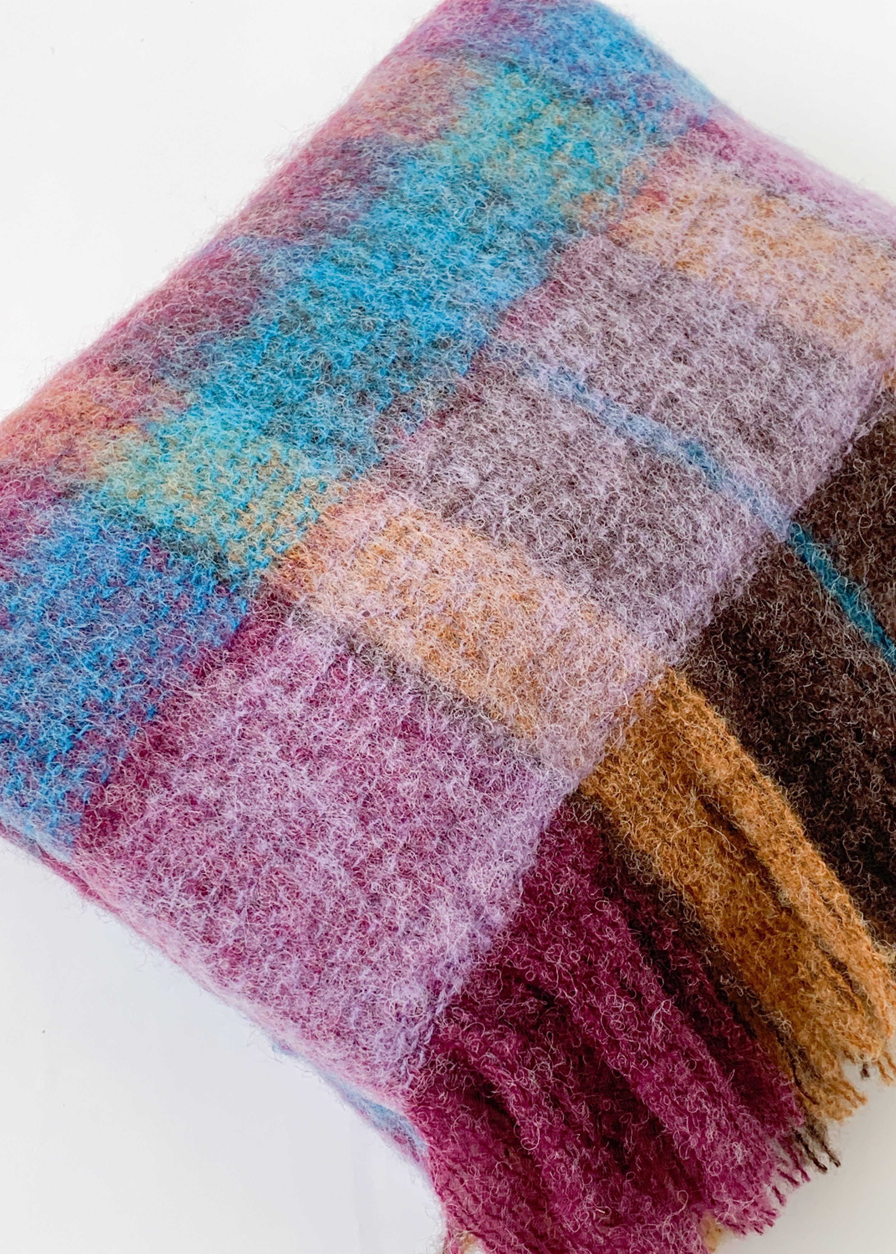 Vintage 1960s Jewel Toned Wool Plaid Scarf