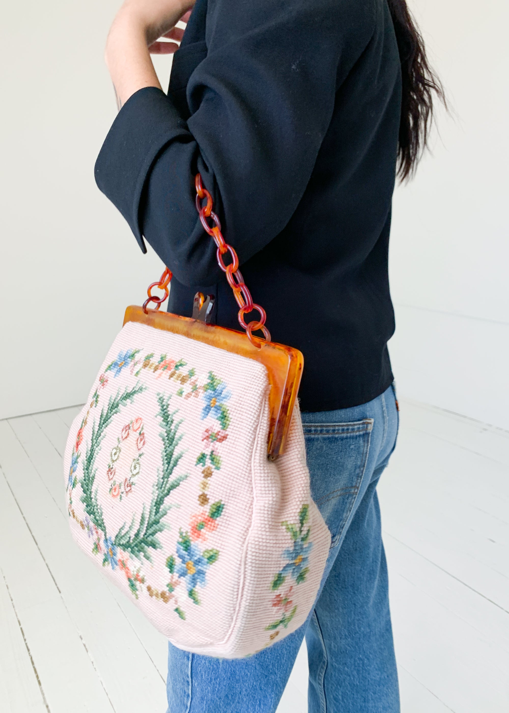Vintage 1960s Oversized Needlepoint Purse