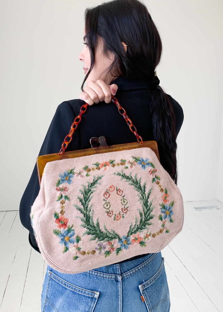 Vintage 1960s Oversized Needlepoint Purse