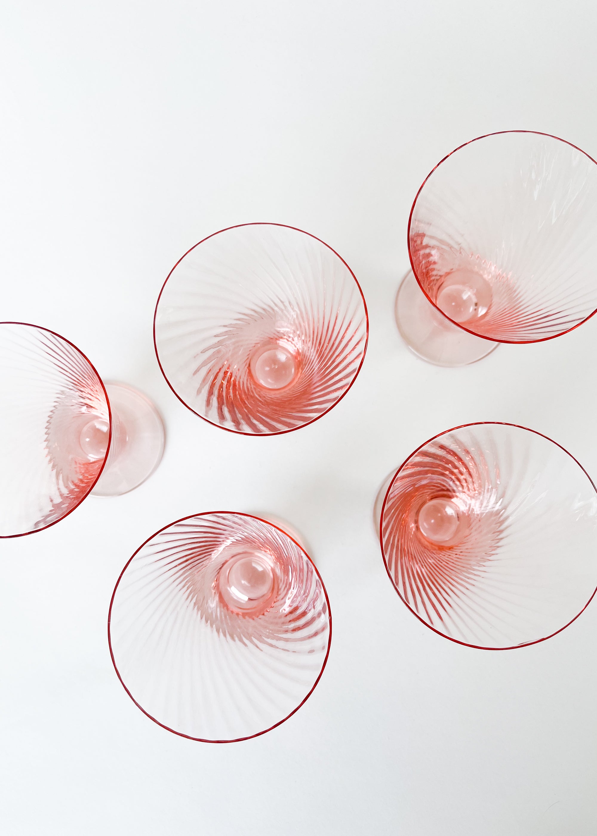 Symphony swirl optic pattern drinking glasses set of 8, vintage Wheaton  rose pink glass tumblers