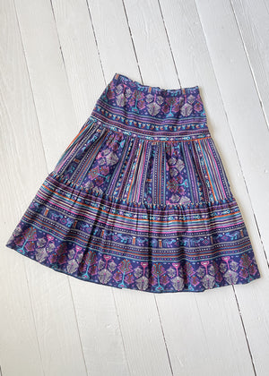Vintage 1960s Purple Printed Cotton Skirt