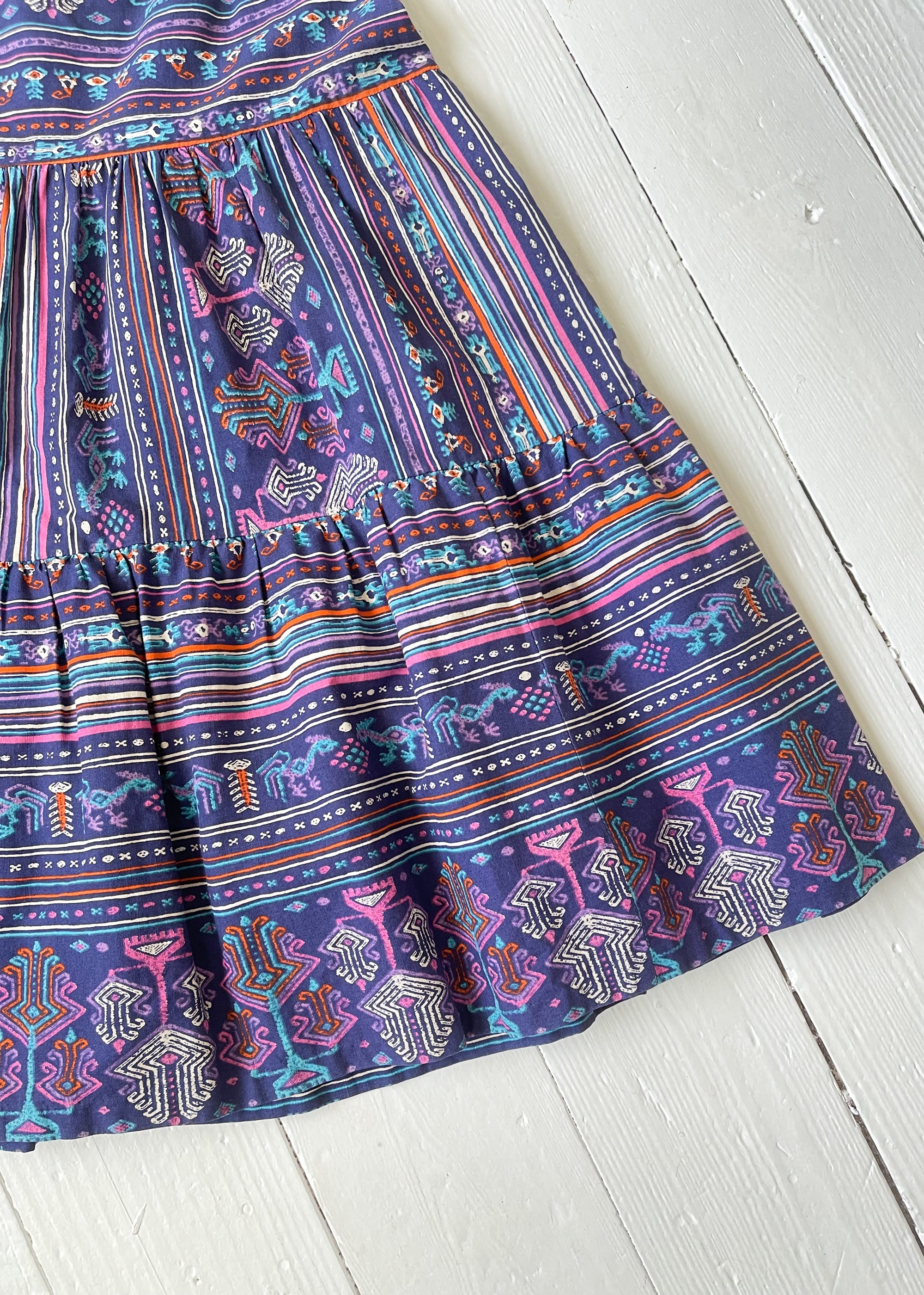 Vintage 1960s Purple Printed Cotton Skirt