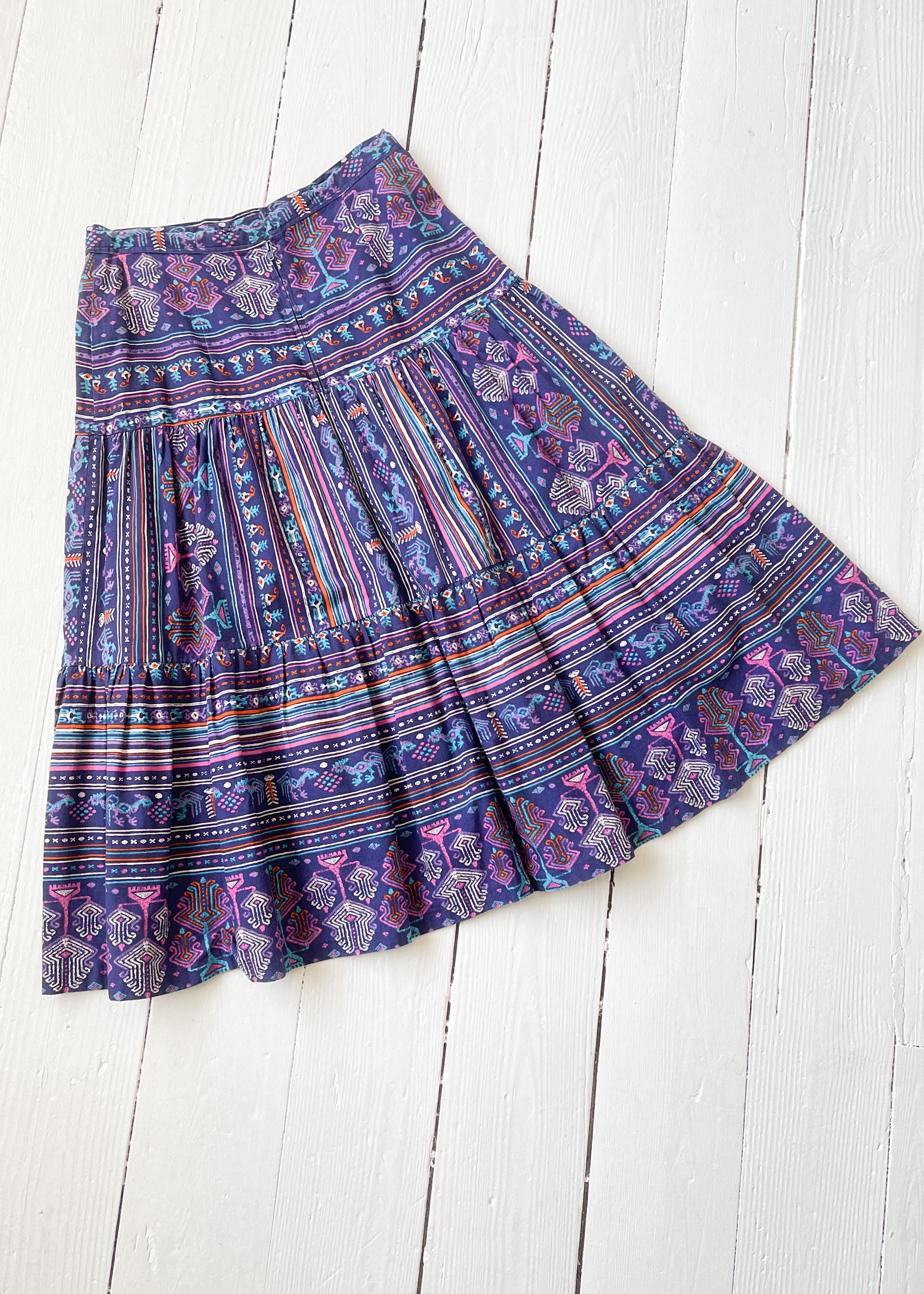 Vintage 1960s Purple Printed Cotton Skirt
