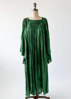 Vintage 1960s Emerald Green Pleated Dress