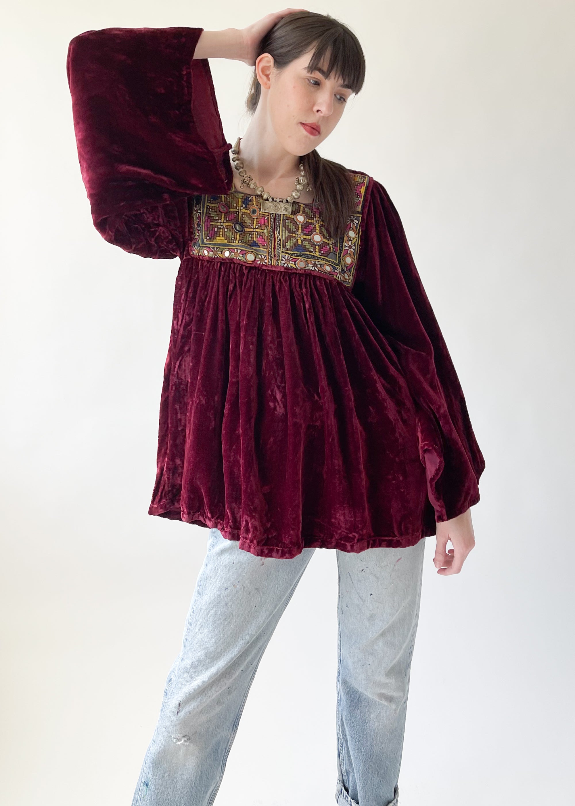 1960s Embroidered Blouse with Velvet Cigarette Pants – Style & Salvage